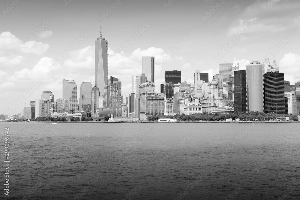 New York Manhattan skyline. Black and white vintage style. 