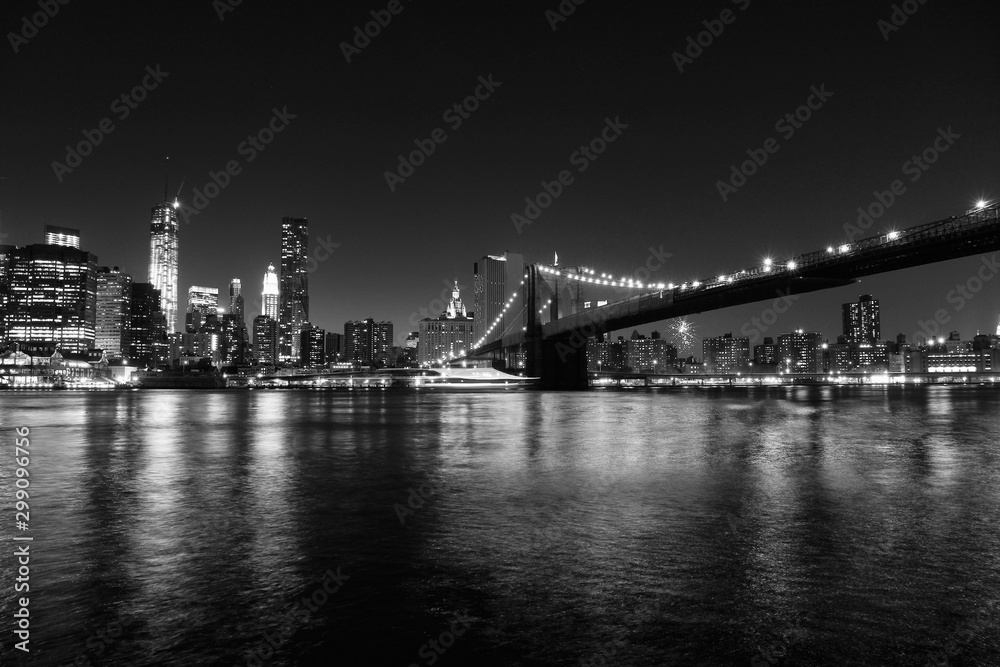 New York night. Black and white vintage style. 