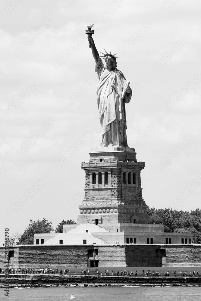 Statue of Liberty. Black and white vintage style. 