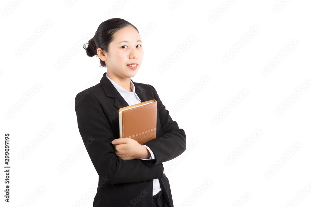 Smiling woman student, teacher or business lady holding books. Isolated studio portrait of business person. Smiling woman student, teacher or business lady holding books. Isolated studio portrait of business person.