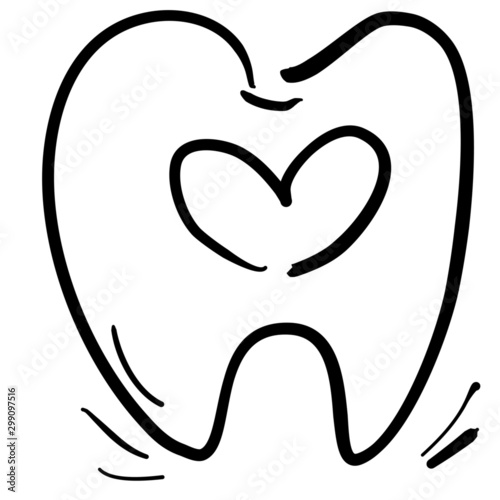 Icon beautiful healthy tooth with heart. Dentistry. Hand-drawn