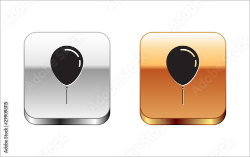 Black Balloon with ribbon icon isolated on white background. Silver-gold square button. Vector Illustration