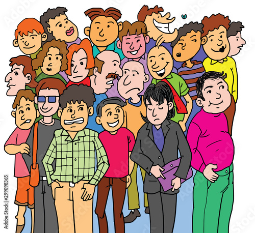 Cartoon illustration of many different people 