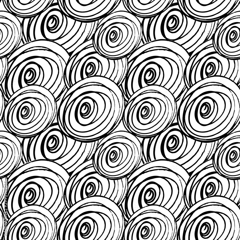 Fototapeta premium Ink lines, rounds and circles. Grunge doodle brushes on white background. Abstract seamless vector pattern.