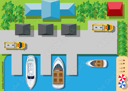 Top viewport marinas with bridges, roads