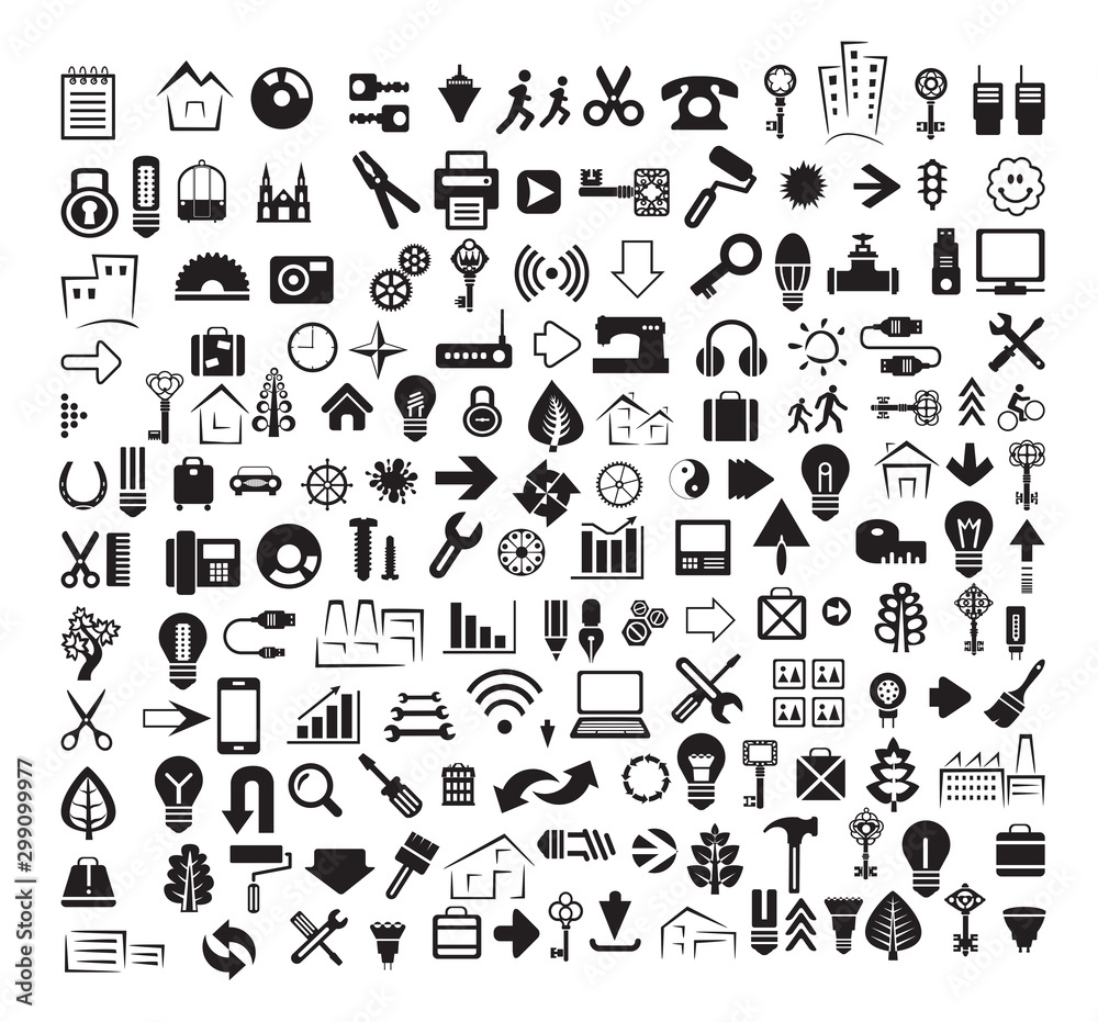A set of internet silhouette icons with different
