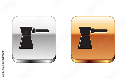 Black Coffee turk icon isolated on white background. Silver-gold square button. Vector Illustration