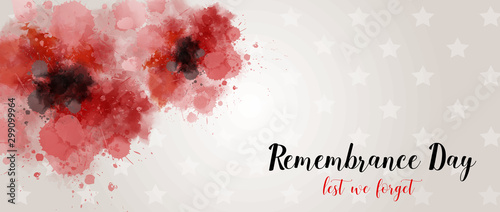 Remembrance day background with watercolor painted poppies.