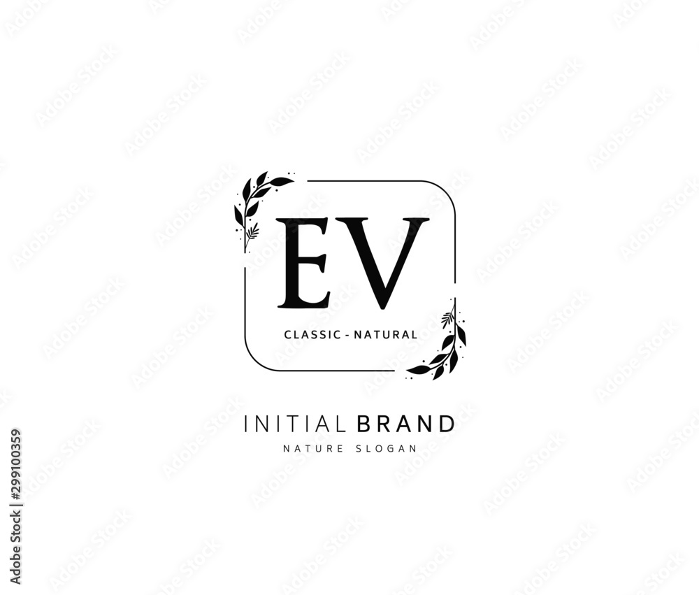 E V EV Beauty vector initial logo, handwriting logo of initial signature, wedding, fashion, jewerly, boutique, floral and botanical with creative template for any company or business. E V EV Beauty vector initial logo, handwriting logo of initial signature, wedding, fashion, jewerly, boutique, floral and botanical with creative template for any company or business.