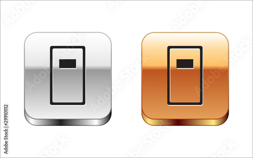 Black Police assault shield icon isolated on white background. Silver-gold square button. Vector Illustration