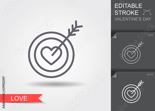 Target in the form of hearts and arrow. Line icon with editable stroke with shadow