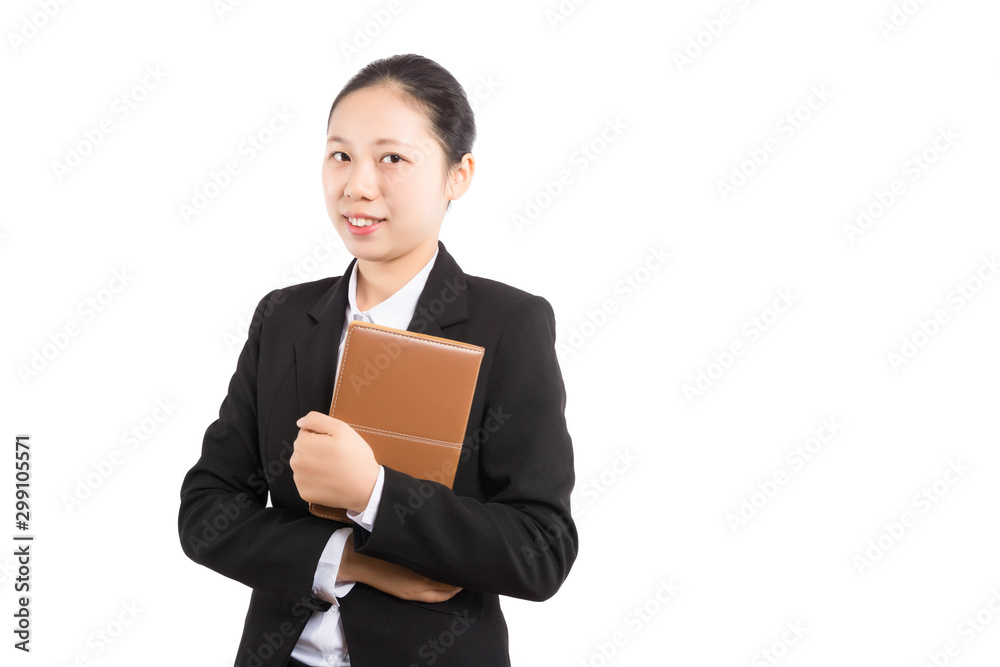 Smiling woman student, teacher or business lady holding books. Isolated studio portrait of business person. Smiling woman student, teacher or business lady holding books. Isolated studio portrait of business person.