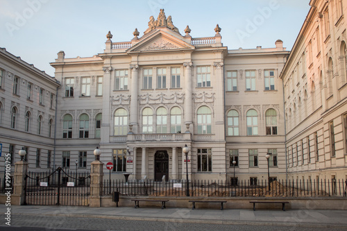 Obraz na płótnie Piotrkow-trybunalski, Poland. Panorama of the district court building. The building is a baroque palace of white stone. w salonie