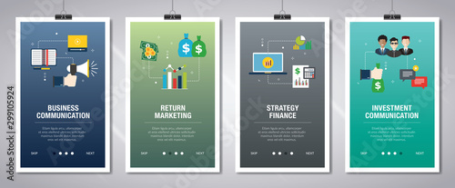 Internet banner set of business, communication and finance icons.