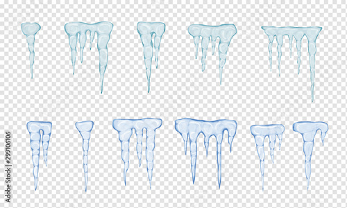 Set of translucent light blue icicles