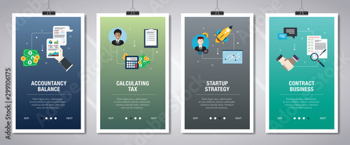 Internet banner set of accountancy, tax and startup icons.
