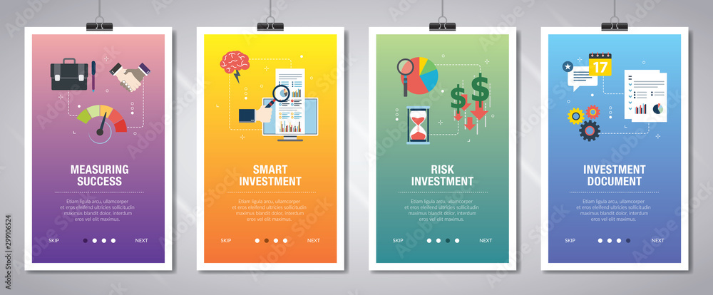 Internet banner set with investment, success and risk.