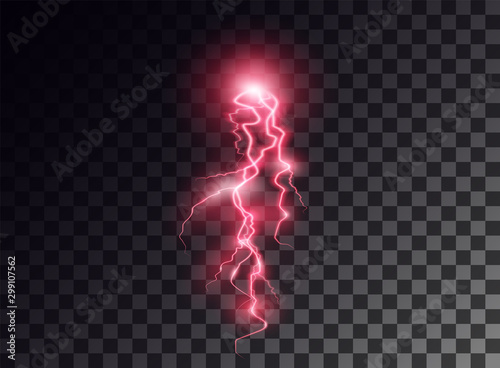 Electric red discharge, flash, transparent glow. Vector design element on isolated background.