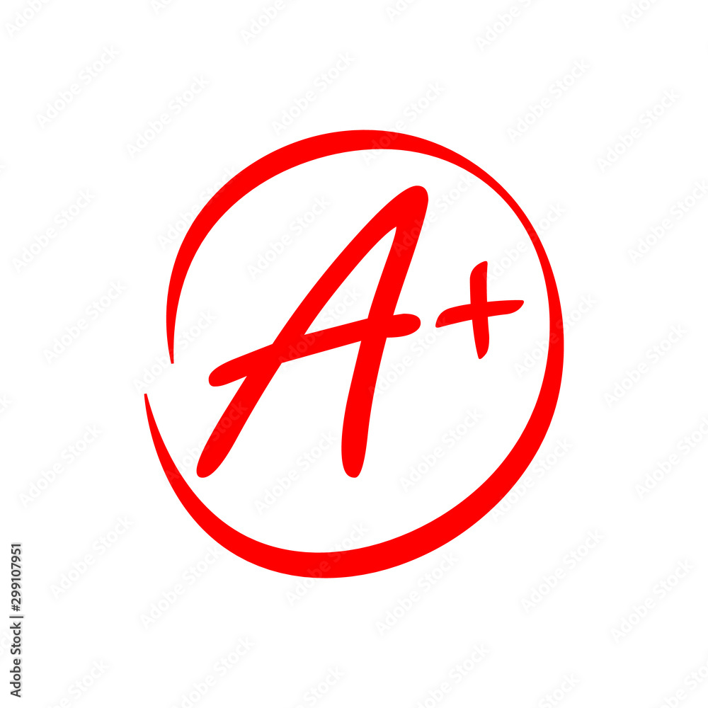 Obraz premium Vector hand drawn style illustration of a circled red A+ grade