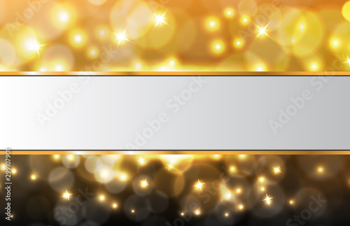 abstract background of glowing particle gold bokeh with white frame