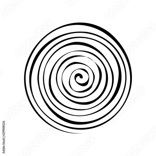 Abstract swirl, twirl, spiral element, rotating shape. Black and white vector