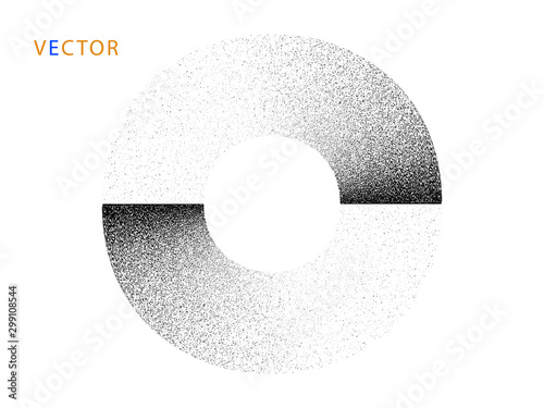 Circle, ring, monochrome with noise. Abstract geometric figure with grain, grunge. Vector design element on isolated background.