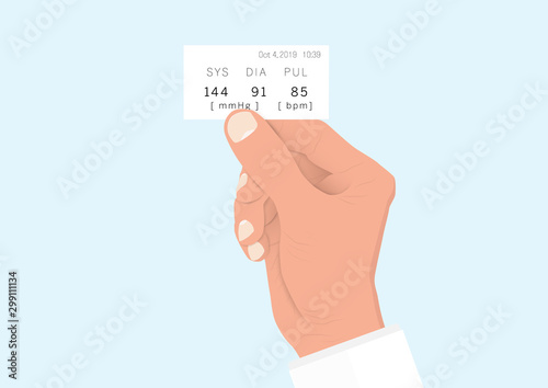 Hand holding medical paper blood pressure record vector illustration