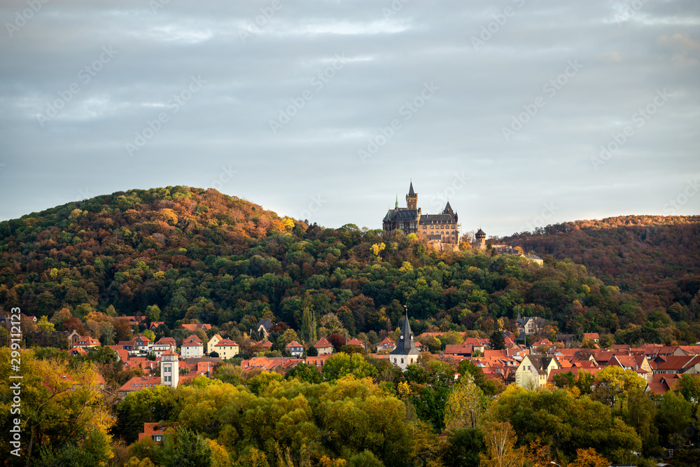 Panorama vom Schloss Wernigerode zur Jahreszeit Herbst