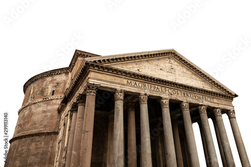 Rome Pantheon isolated on white background, Italy, Europe. Ancient Roman temple dedicated to all the gods of the past, today a Christian basilica. UNESCO world heritage site photo