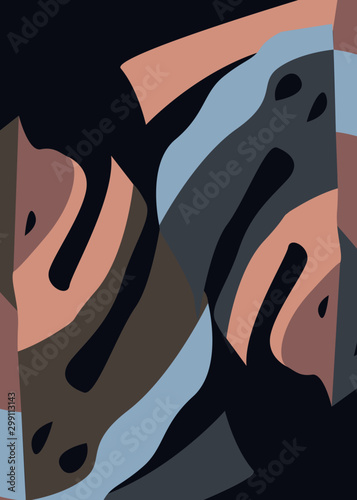 Abstract design with nature-inspired and abstract shapes. Modern exotic Monstera illustration. Creative pattern with hand drawn shapes 