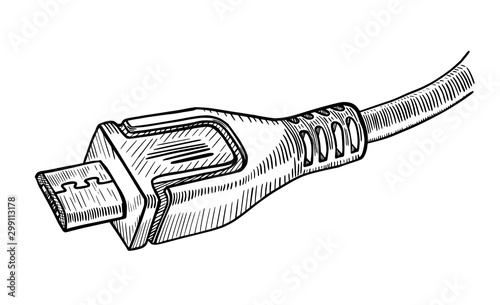 Vector hand drawn micro usb illustration isolated on white