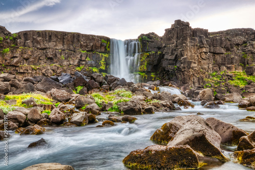 Oxararfoss Waterfall at Sunset, Iceland