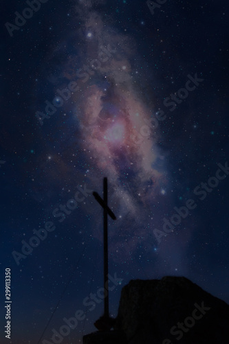 Night sky with stars  milky way and cross  long exposure  Austria landscape