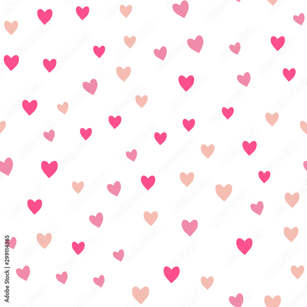 white seamless pattern Valentine's Day with pink hearts. Valentine endless ornament with beautiful drawing hearts