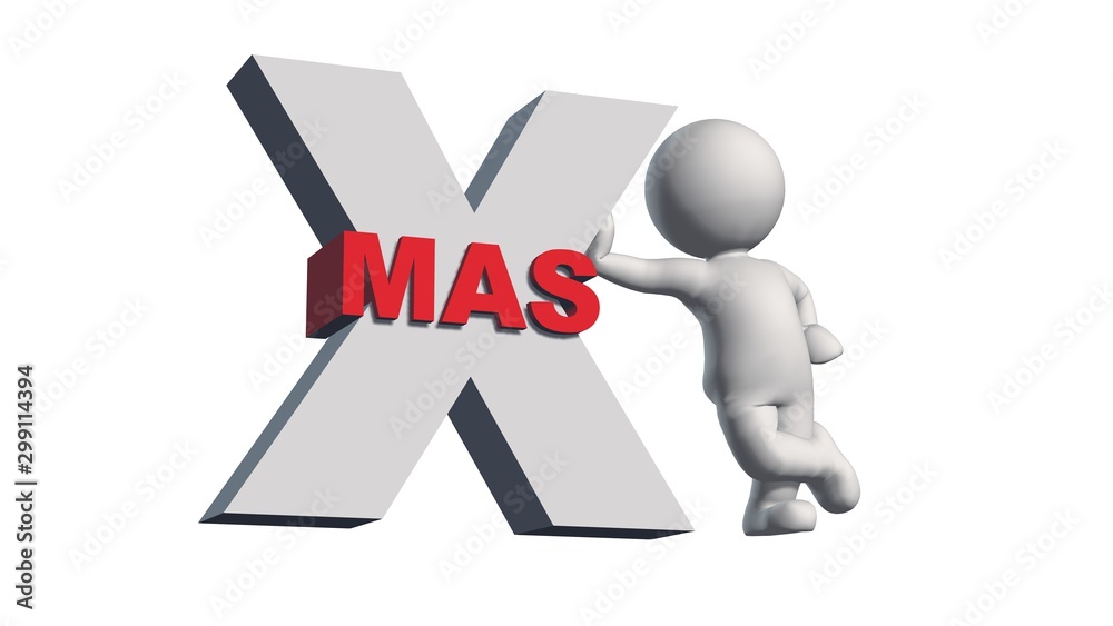spririt of christmas - XMAS in 3D lettering with 3D people - isolated on white background - 3D illustration spririt of christmas - XMAS in 3D lettering with 3D people - isolated on white background - 3D illustration