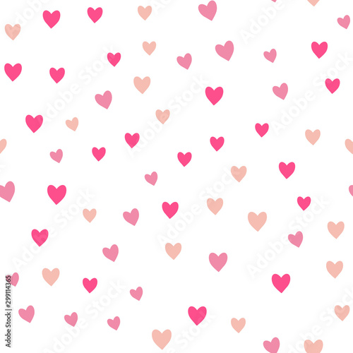 white seamless pattern Valentine's Day with pink hearts. Valentine endless ornament with beautiful drawing hearts © kashurin
