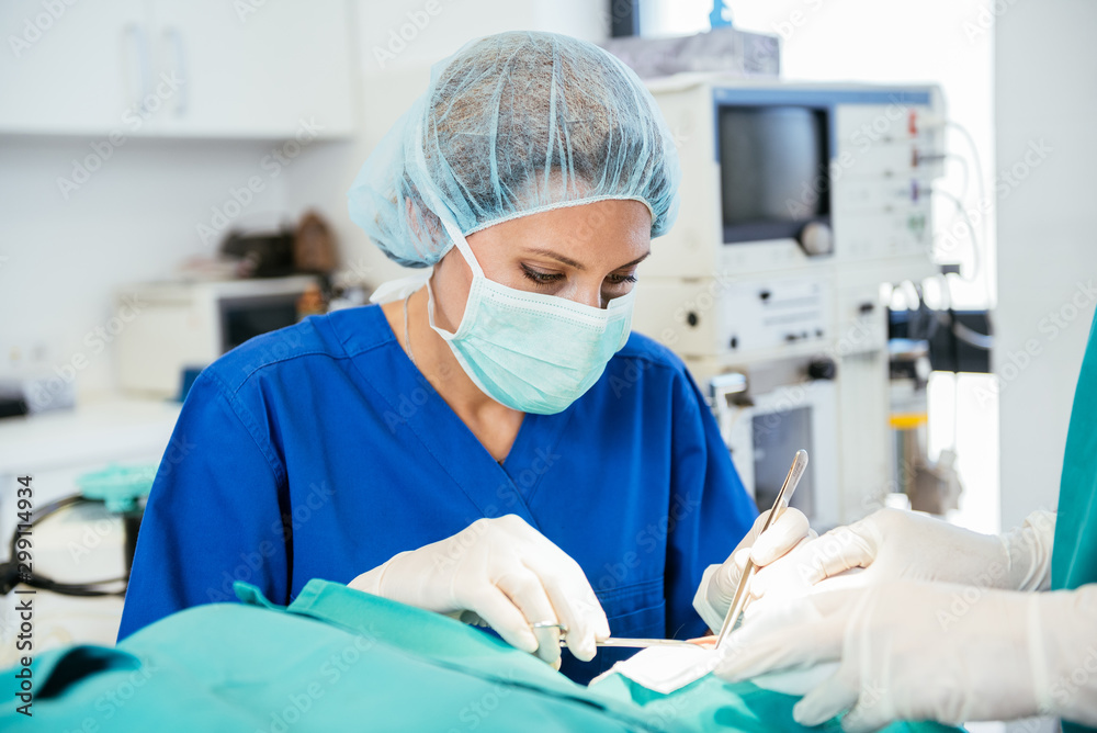 Surgery team in the operating room. Professional medical doctor performing surgery
