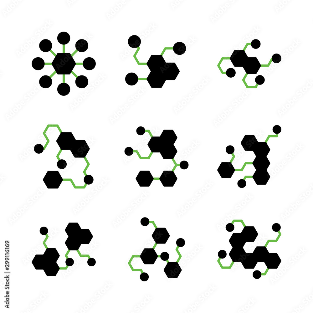 Fototapeta premium Network and science icon set glyph 2 include medical, molecule, science, molecular, medicine, chemistry, atom, research, chemical, cell, biotechnology, abstract, biology