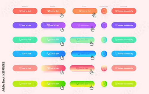 Set of modern and trendy button states on dark background