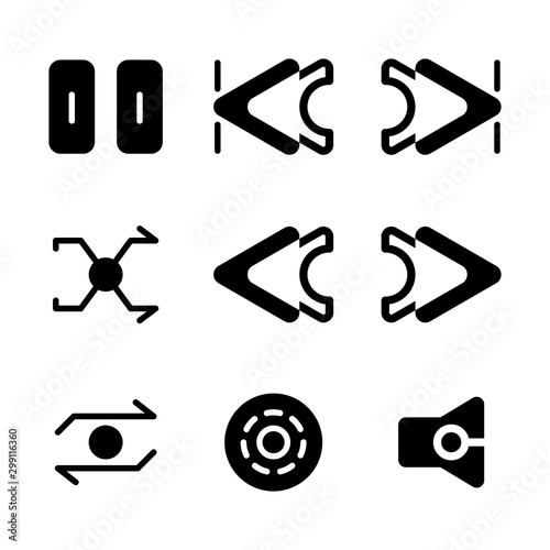 Music and multimedia icon set glyph include pause,skip,ahead,skip ahead,back,skip back,shake,shuffle,reload,rewind,audio player,repeat,forward,fast,disc,plate,disk
