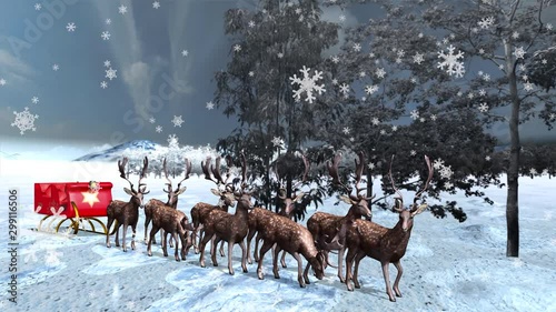  3D rendering of Santa's sleigh waiting for reindeer