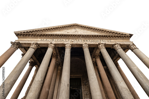 Rome Pantheon isolated on white background, Italy, Europe. Ancient Roman temple dedicated to all the gods of the past, today a Christian basilica. UNESCO world heritage site
