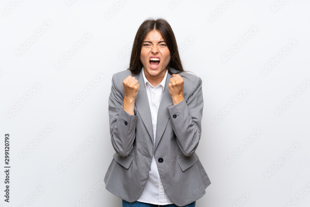 Young business woman over isolated white background frustrated by a bad situation Young business woman over isolated white background frustrated by a bad situation