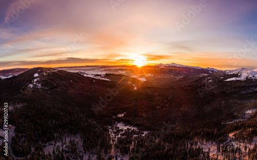Fototapeta Naklejka Na Ścianę i Meble -  Top view of a magical view of a mountain winter