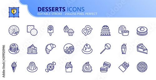 Simple set of outline icons about desserts and sweets