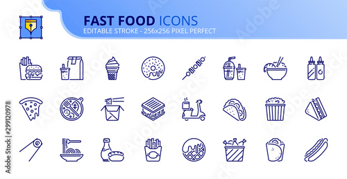 Simple set of outline icons about fast food
