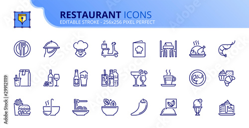Simple set of outline icons about restaurant