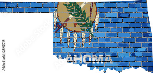 Oklahoma map on a brick wall - Illustration,   The state of Oklahoma map with flag inside