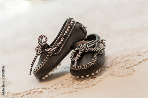 Pair of trendy blue Mocassins shoes for baby