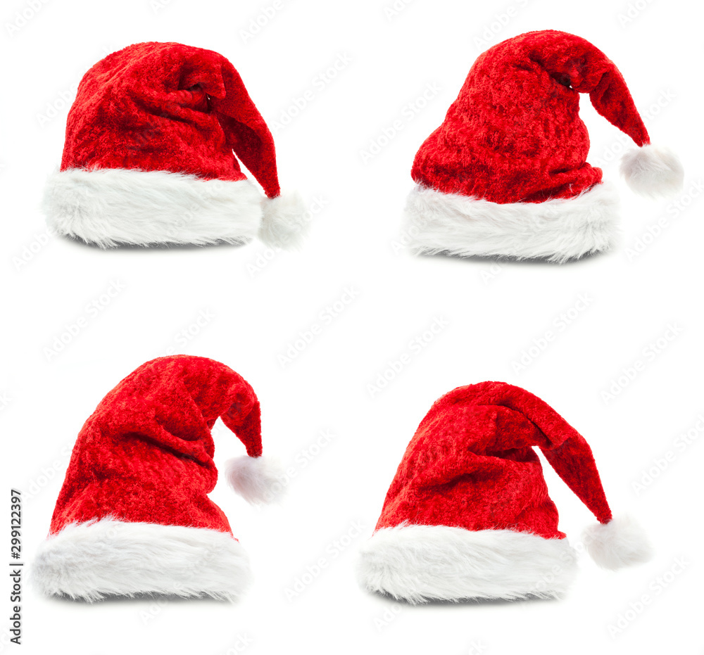Red santa hat isolated on white background - obrazy, fototapety, plakaty 